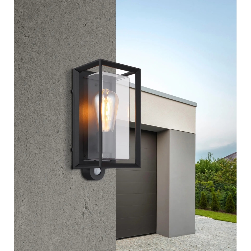 Globo - Outdoor-Wandleuchte mit Sensor 1xE27/60W/230V IP44 schwarz