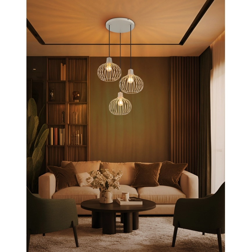 Globo - Pendelleuchte mit Kabel 3xE27/40W/230V beige