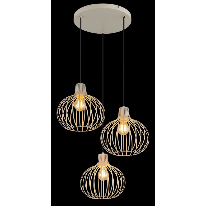 Globo - Pendelleuchte mit Kabel 3xE27/40W/230V beige