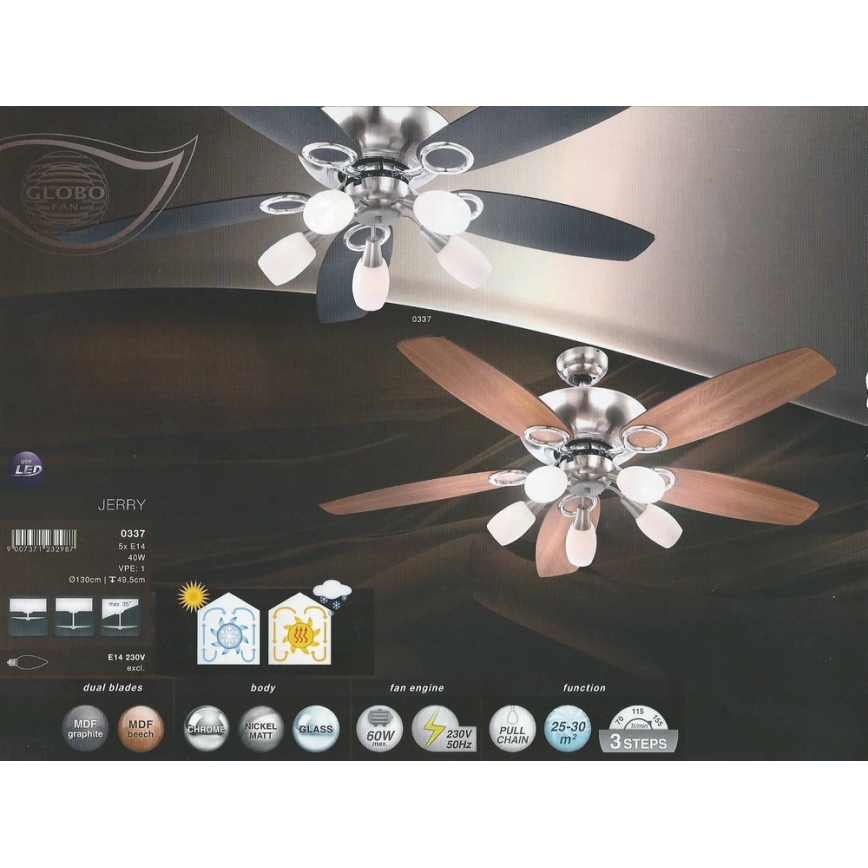 GLOBO 0337 - Deckenlüfter JERRY 5xE14/40W/230V