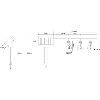 Globo - LED Solar-Lichterkette 10xLED/0,06W/3,2V 380 cm IP44 600 mAh