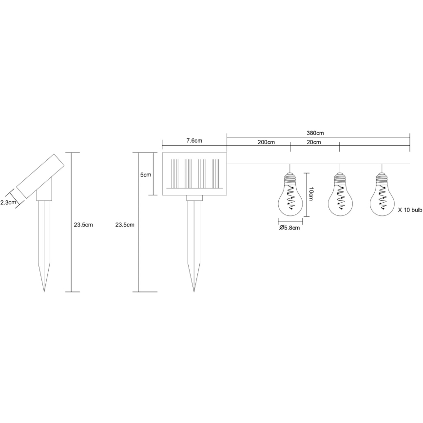 Globo - LED Solar-Lichterkette 10xLED/0,06W/3,2V 380 cm IP44 600 mAh