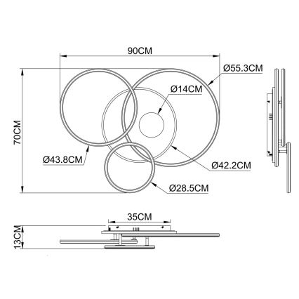 Globo - Dimmbare LED-Deckenleuchte LED/54W/230V 2700-6500K 90x70 cm silber + Fernbedienung