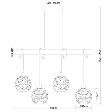 Globo 54029-4H - Pendelleuchte an Kabel JODIE 4xE27/40W/230V beige/schwarz