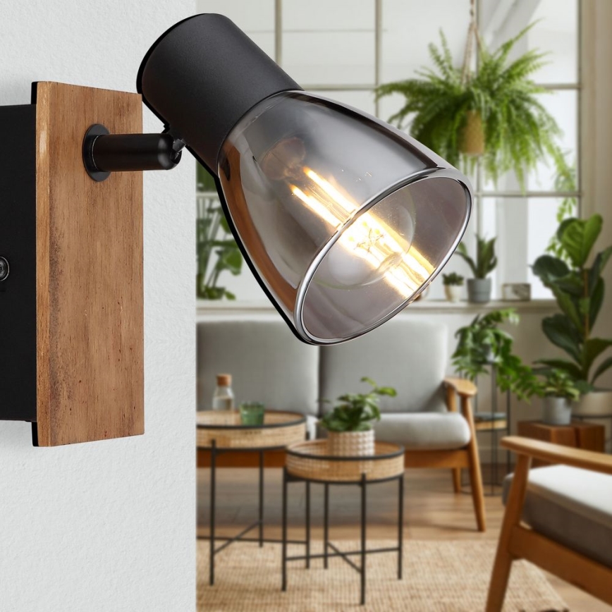 Globo - Wandleuchte Spot 1xE14/40W/230V Schwarz/Holz