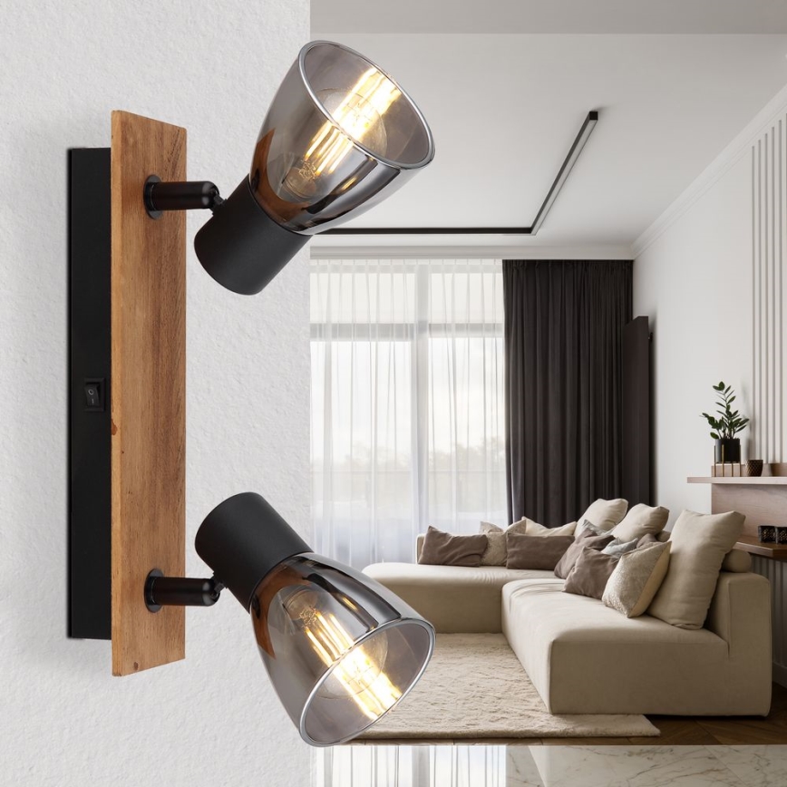 Globo - Wandleuchte mit 2xE14/40W/230V in Schwarz/Holz