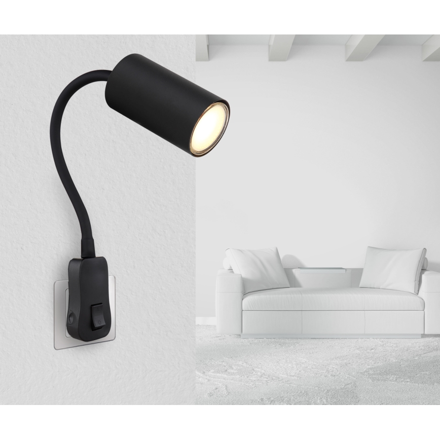 Globo - Wand-Spot zum Einstecken in die Steckdose 1xGU10/35W/230V schwarz