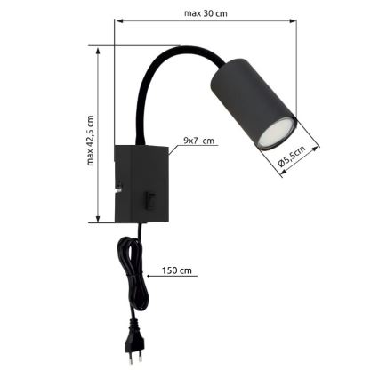 Globo - Flexible Wandleuchte 1xGU10/25W/230V schwarz