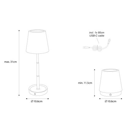 Globo - LED-dimmbare Touch-Akku-Tischlampe LED/1,2W/3V 1200 mAh