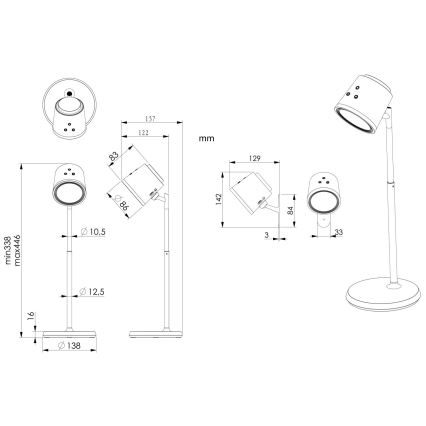 Globo - Dimmbare LED-Tischleuchte mit Touch-Funktion 4in1 LED/6W/3,7V 3000K/4000K/6500K 1500 mAh USB weiß