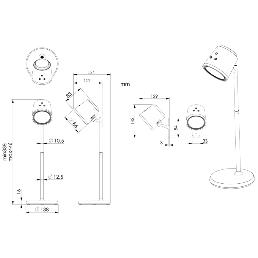 Globo - Dimmbare LED-Tischleuchte mit Touch-Funktion 4in1 LED/6W/3,7V 3000K/4000K/6500K 1500 mAh USB weiß