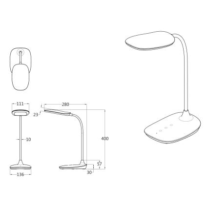 Globo - Dimmbare LED-Tischleuchte mit Touch-Funktion LED/9W/230V 3000K/4000K/6500K CRI 90 schwarz