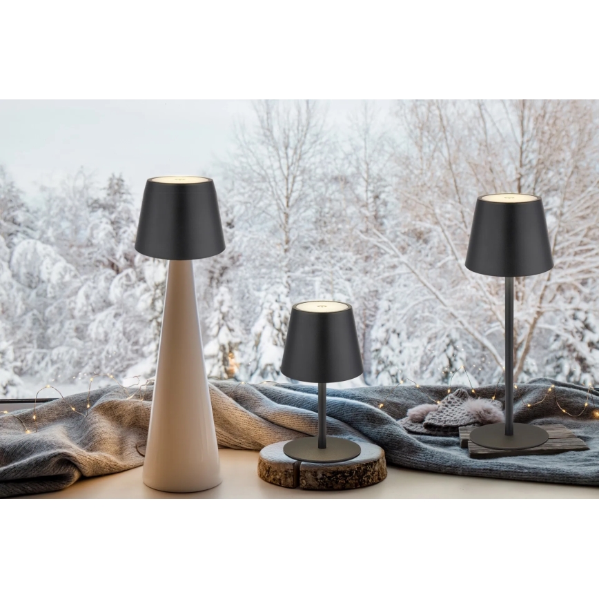 Globo - LED, dimmbar, mit Touch-Bedienung, wiederaufladbare Außen-Tischlampe 3-in-1 LED/3W/5V 3000/4000/5000K IP54 1800 mAh schwarz