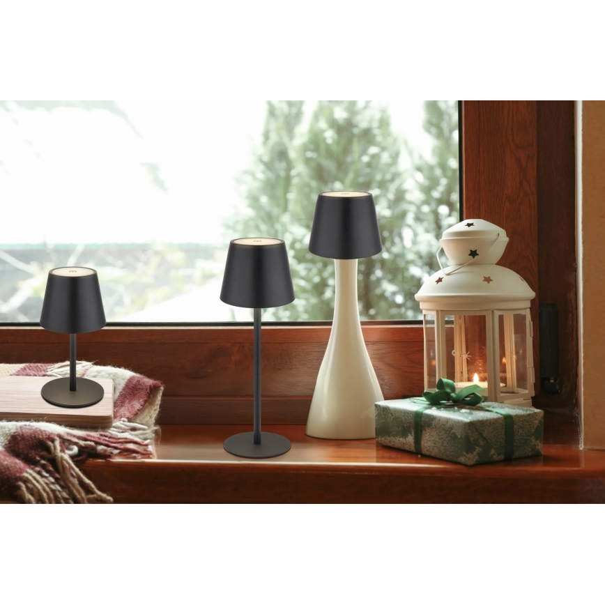Globo - LED, dimmbar, mit Touch-Bedienung, wiederaufladbare Außen-Tischlampe 3-in-1 LED/3W/5V 3000/4000/5000K IP54 1800 mAh schwarz