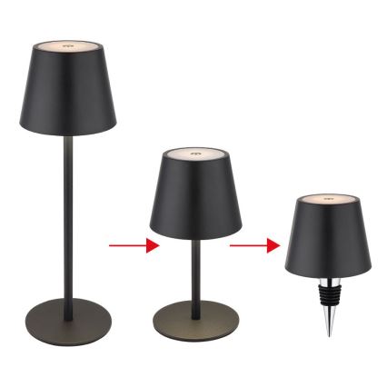 Globo - LED, dimmbar, mit Touch-Bedienung, wiederaufladbare Außen-Tischlampe 3-in-1 LED/3W/5V 3000/4000/5000K IP54 1800 mAh schwarz