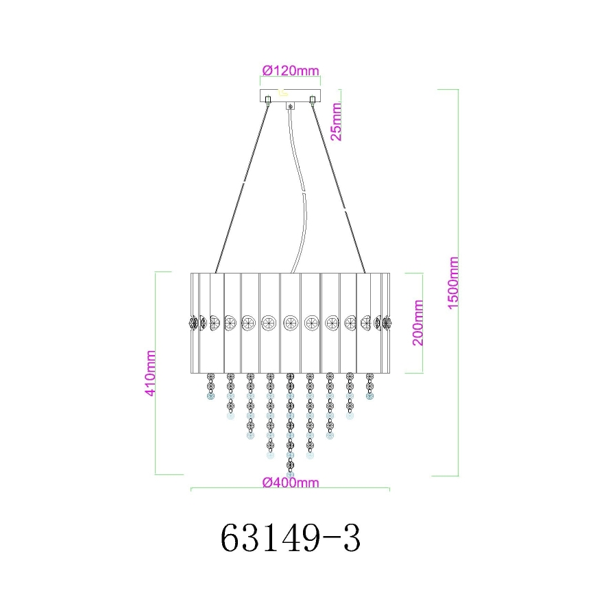 Globo - Kronleuchter an Aufhängung 3xE27/40W/230V d 40 cm