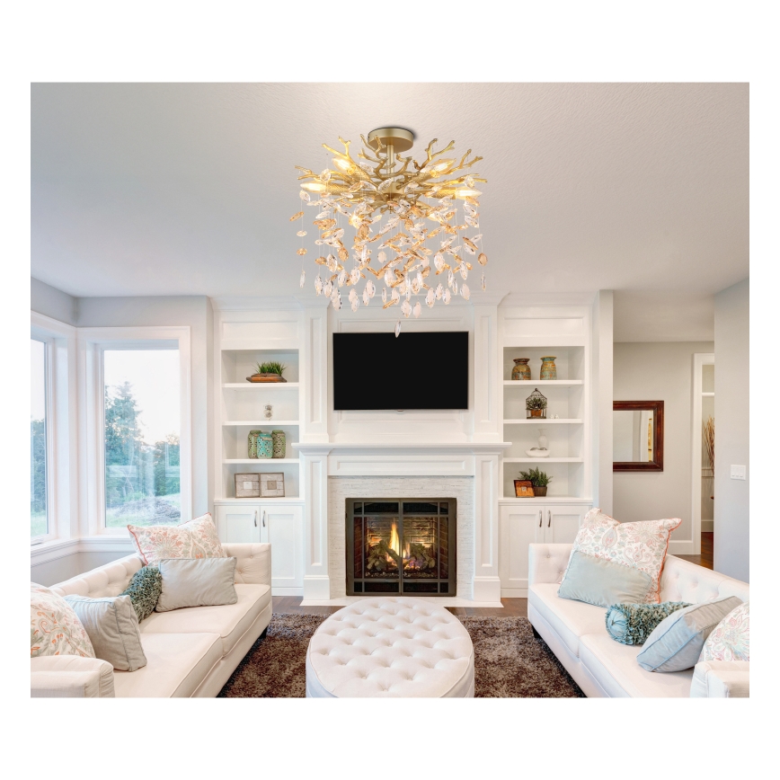 Globo - Kronleuchter an Stange 6xE14/40W/230V goldfarben