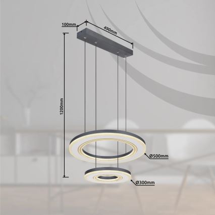 Globo - Dimmbare LED-Hängeleuchte LED/50W/230V 2700-6000K d 50 cm schwarz + Fernbedienung