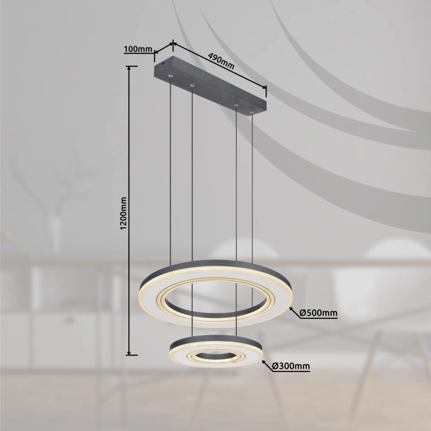 Globo - Dimmbare LED-Hängeleuchte LED/50W/230V 2700-6000K d 50 cm schwarz + Fernbedienung