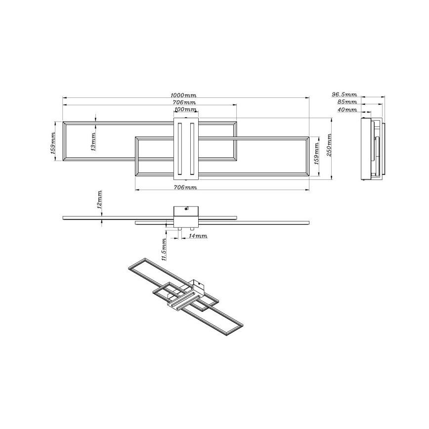 Globo - LED-Deckenleuchte LED/40W/230V 3000K 25x100 cm schwarz