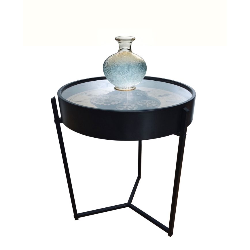 Globo - Couchtisch mit Uhr Ø 49 cm schwarz