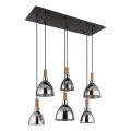 Globo - Pendelleuchte an Kabel 6xE27/6W/230V schwarz/rauchfarben