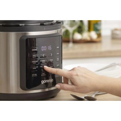 GORENJE GMC6SBK - Multifunktionaler elektrischer Kochtopf 6 l, 8-in-1, 1000 W/230 V, Edelstahl