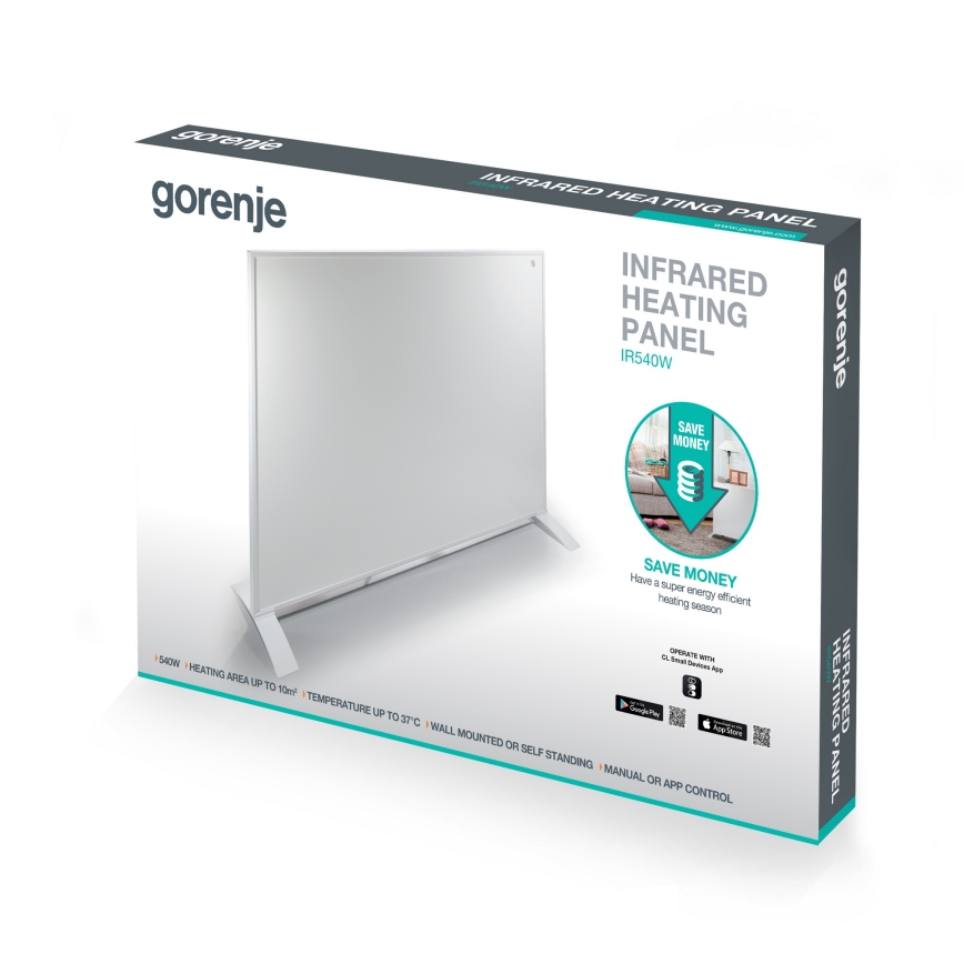 GORENJE IR540W - Smartes elektrisches Infrarot-Heizpaneel 540W mit Timer und WLAN, schwarz