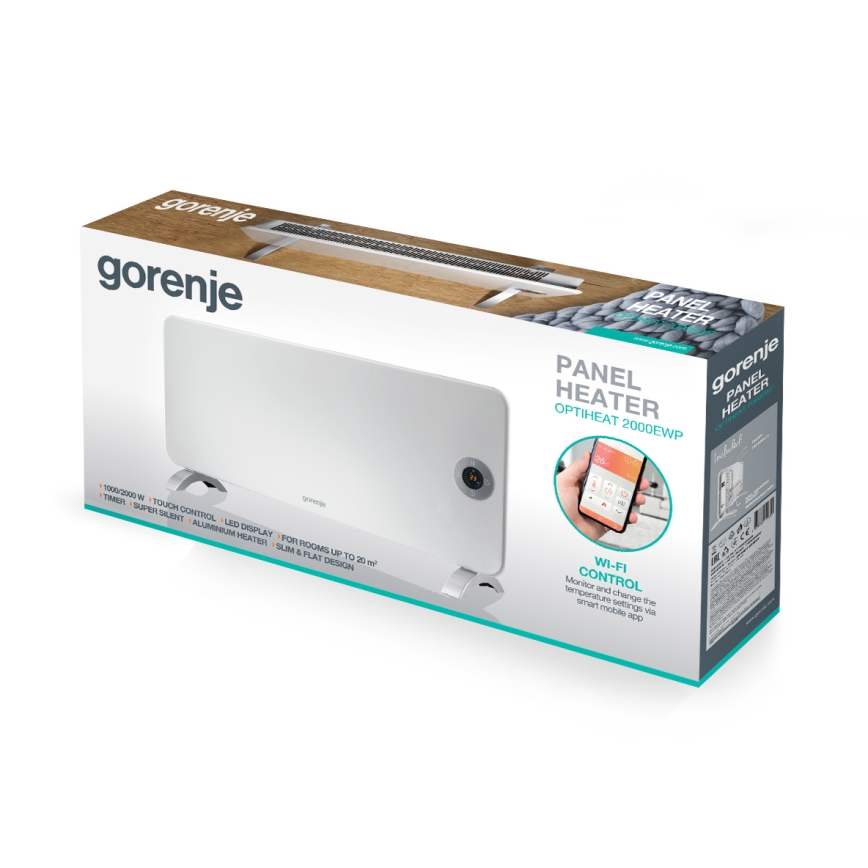 GORENJE OPTIHEAT 2000EWP - Intelligenter elektrischer Direktheizer/Konvektor 2000 W IP44 WLAN weiß