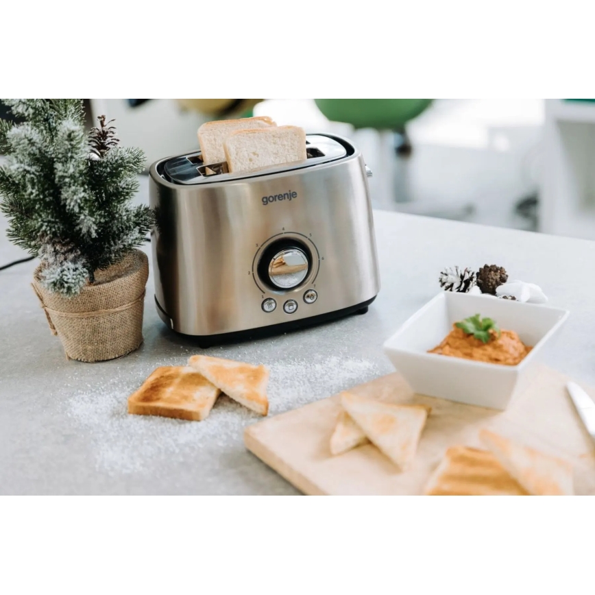 GORENJE T1000E - Toaster mit zwei Schlitzen und Brötchenaufsatz, 1000W/230V, Edelstahl
