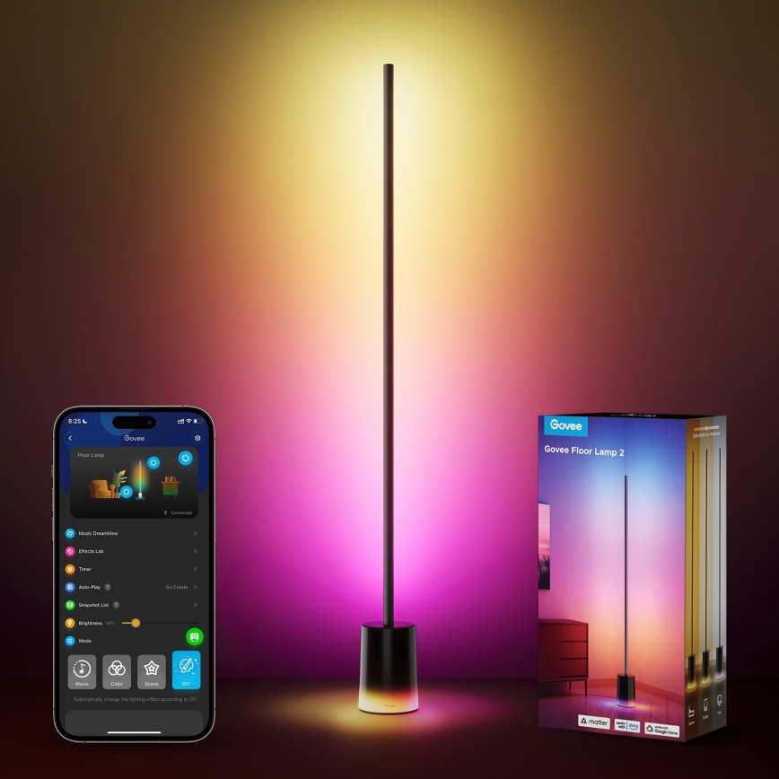 Govee - Dimmbare LED-Stehleuchte Smart MATTER LED RGBICWW 2200-6500K Wi-Fi + Fernbedienung