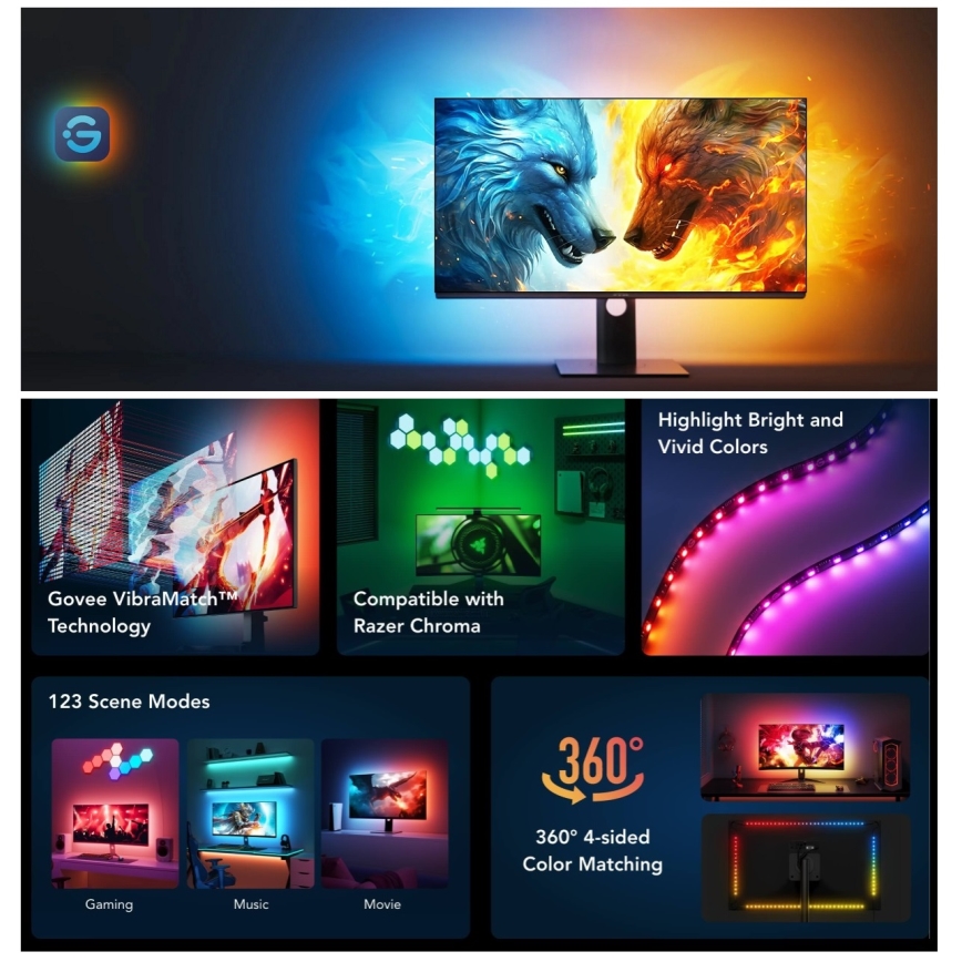 Govee - Dreamview G1 Smart LED RGBIC Monitorbeleuchtung 27-34" Wi-Fi