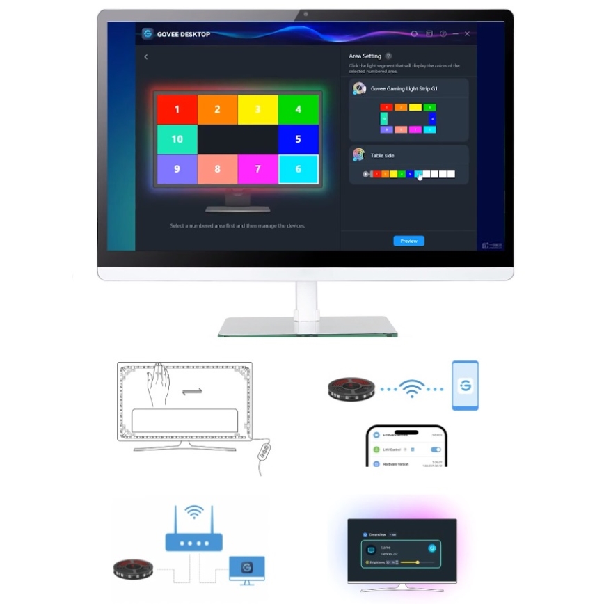 Govee - Dreamview G1 Smart LED RGBIC Monitorbeleuchtung 27-34" Wi-Fi