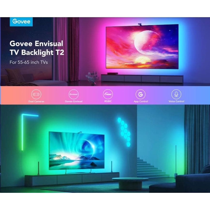 Govee - DreamView T2 DUAL TV 55-65 SMART LED Hintergrundbeleuchtung RGBIC Wi-Fi + Fernbedienung