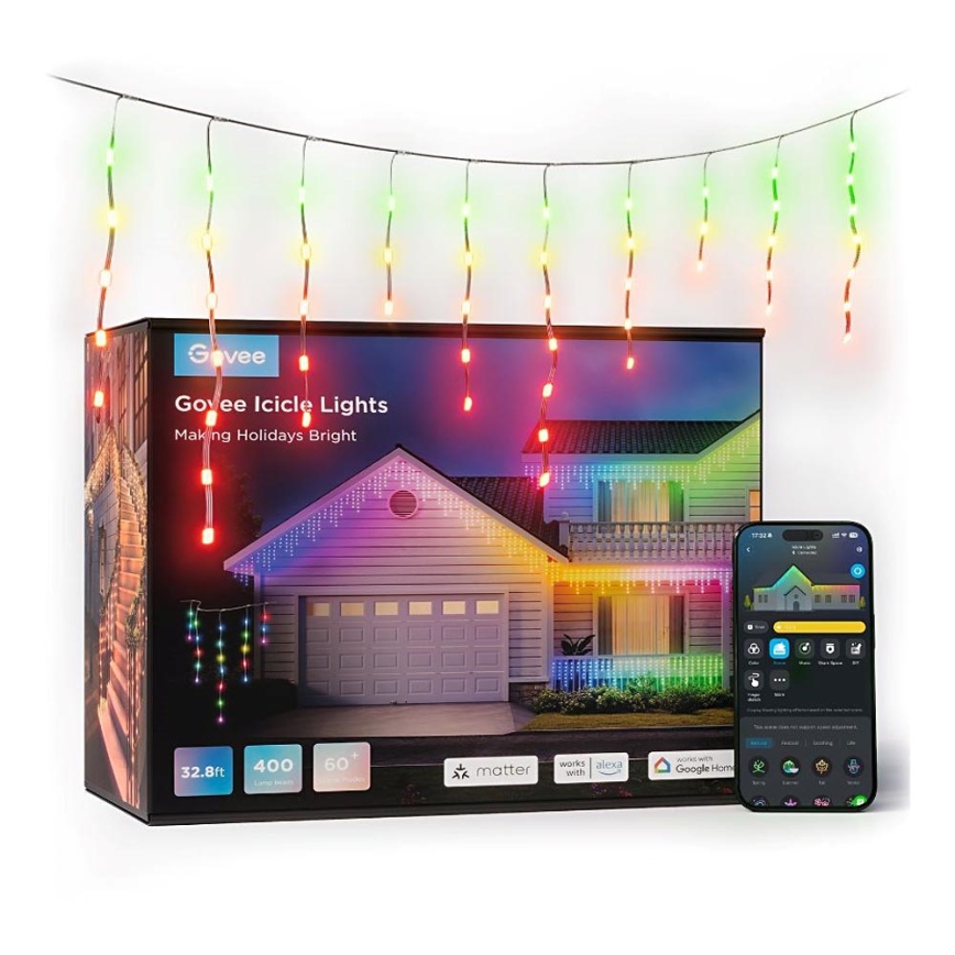 Govee - LED-RGBIC-Lichterkette für den Außenbereich Smart Eiszapfen 10m Wi-Fi Matter IP65