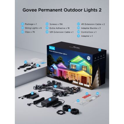 Govee - LED RGBIC-Lichterkette mit Downlights, 30 m, Wi-Fi, Matter, IP67