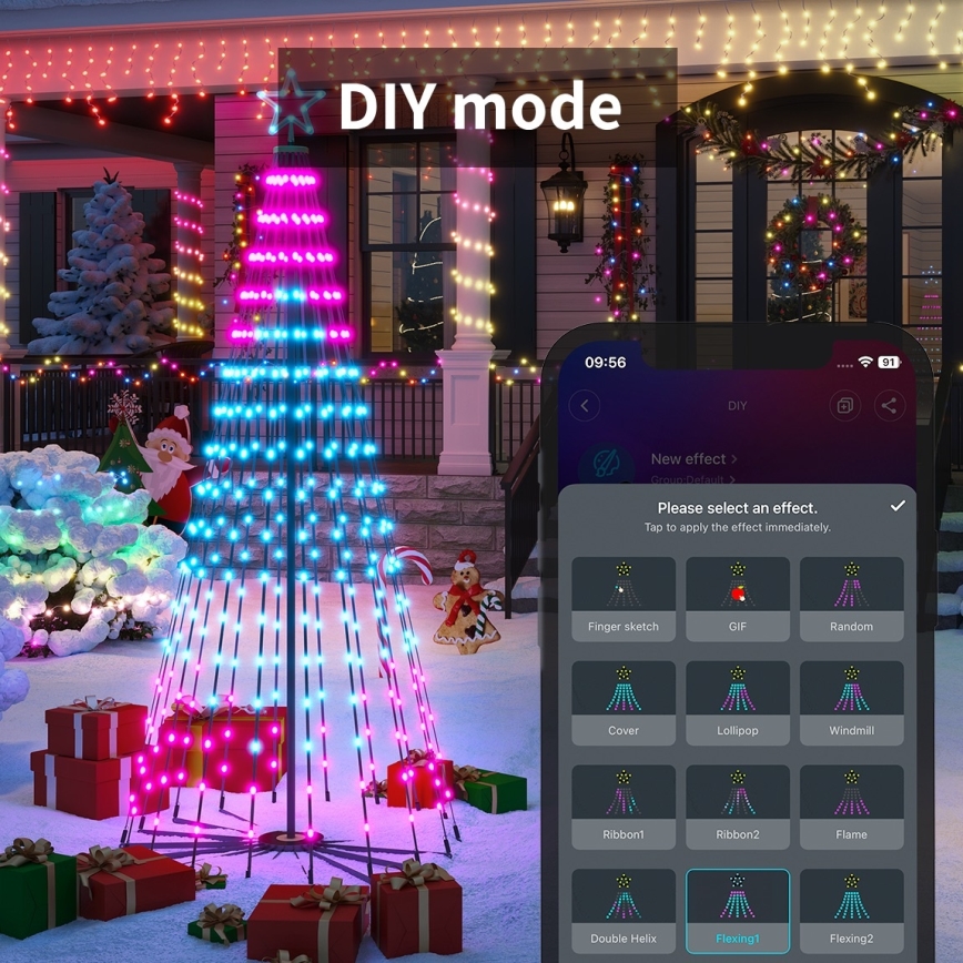 Govee - LED RGBIC Weihnachtsbaum mit Stern LED/15W/230V IP65 1,8m Matter Wi-Fi