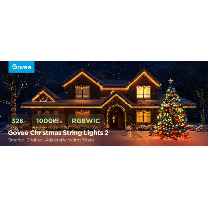 Govee - LED RGBICW Outdoor-Weihnachtslichterkette 2700-6500K 20m Wi-Fi Matter IP66