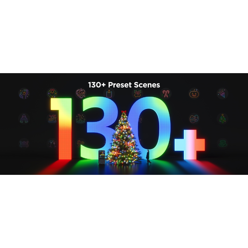 Govee - LED RGBICW Outdoor-Weihnachtslichterkette 2700-6500K 20m Wi-Fi Matter IP66