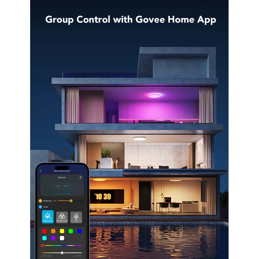 Govee - LED RGBICWW dimmbare Deckenleuchte LED/29W/230V Ø 30 cm Matter Wi-Fi