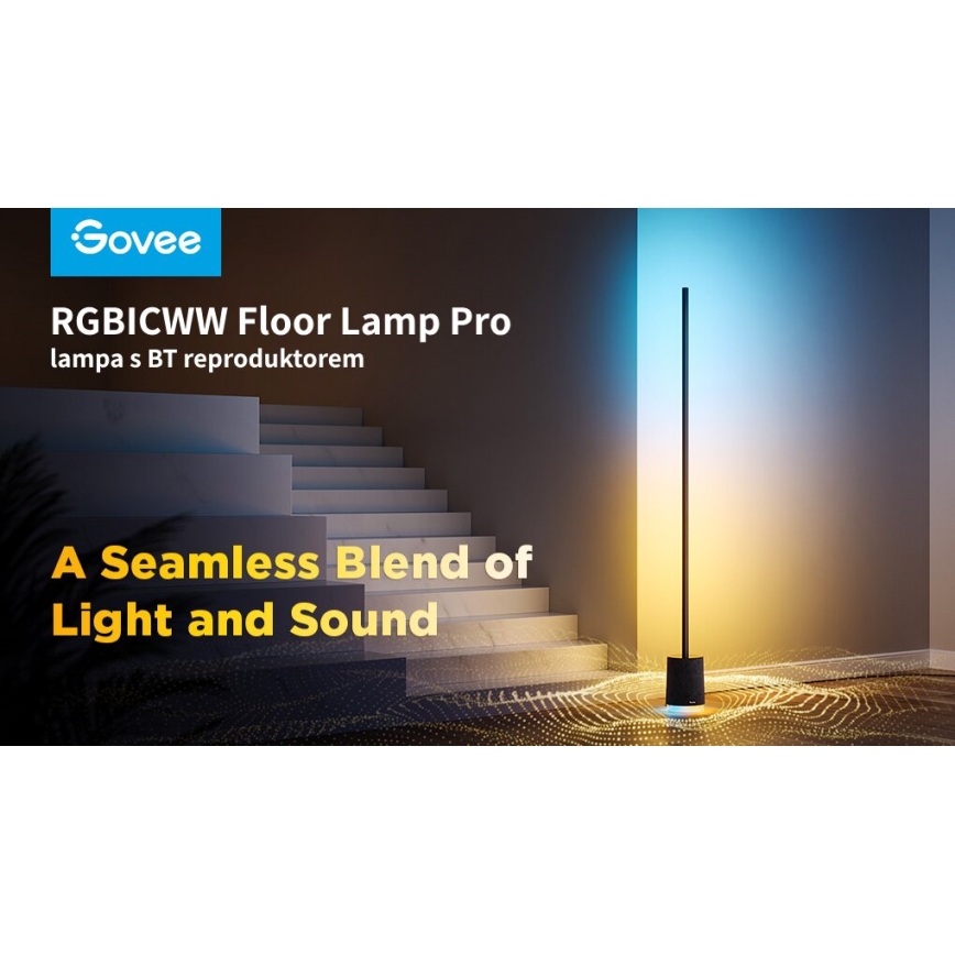 Govee - Dimmbare LED-Stehleuchte mit Lautsprecher Pro RGBICWW 2200-6500K Wi-Fi + Fernbedienung