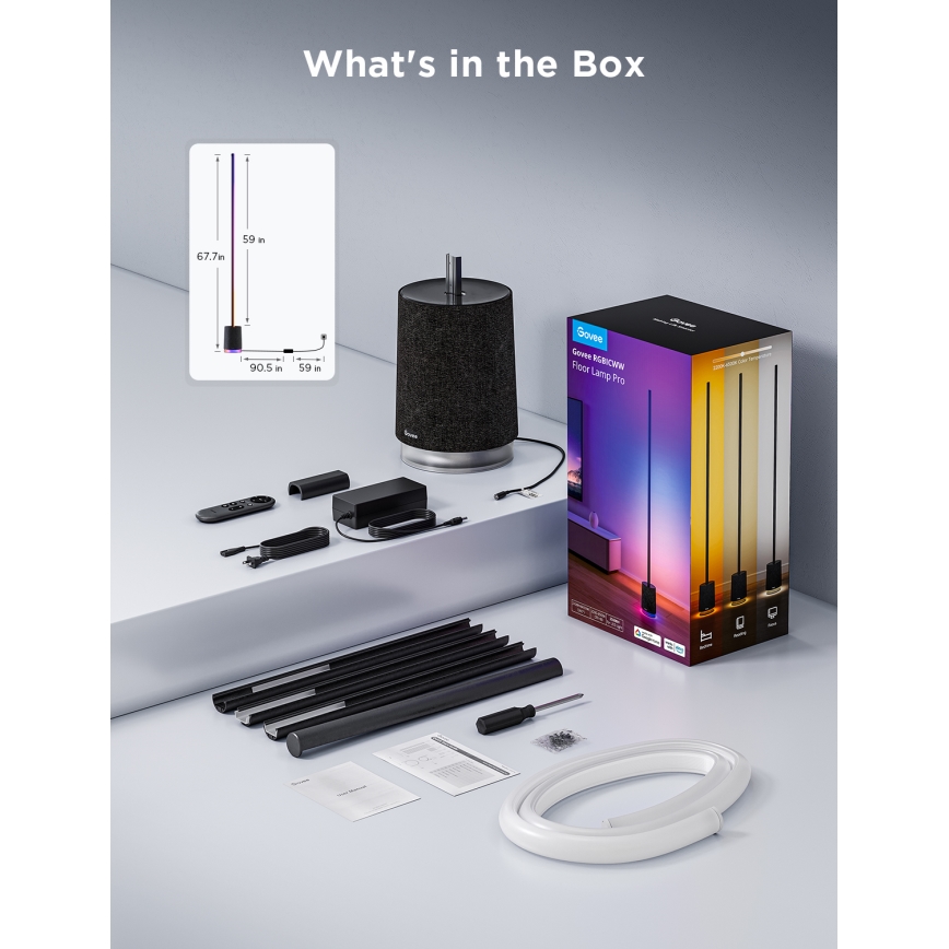 Govee - Dimmbare LED-Stehleuchte mit Lautsprecher Pro RGBICWW 2200-6500K Wi-Fi + Fernbedienung