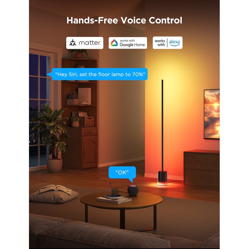 Govee - Dimmbare LED-Stehleuchte Smart MATTER LED RGBICWW 2200-6500K Wi-Fi + Fernbedienung