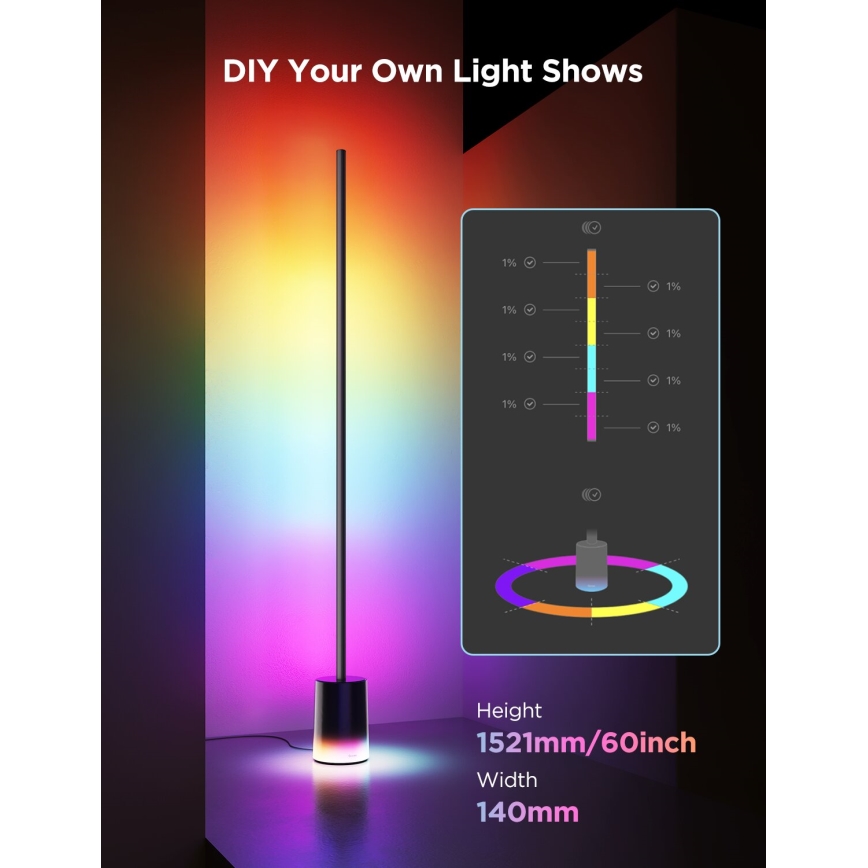 Govee - Dimmbare LED-Stehleuchte Smart MATTER LED RGBICWW 2200-6500K Wi-Fi + Fernbedienung