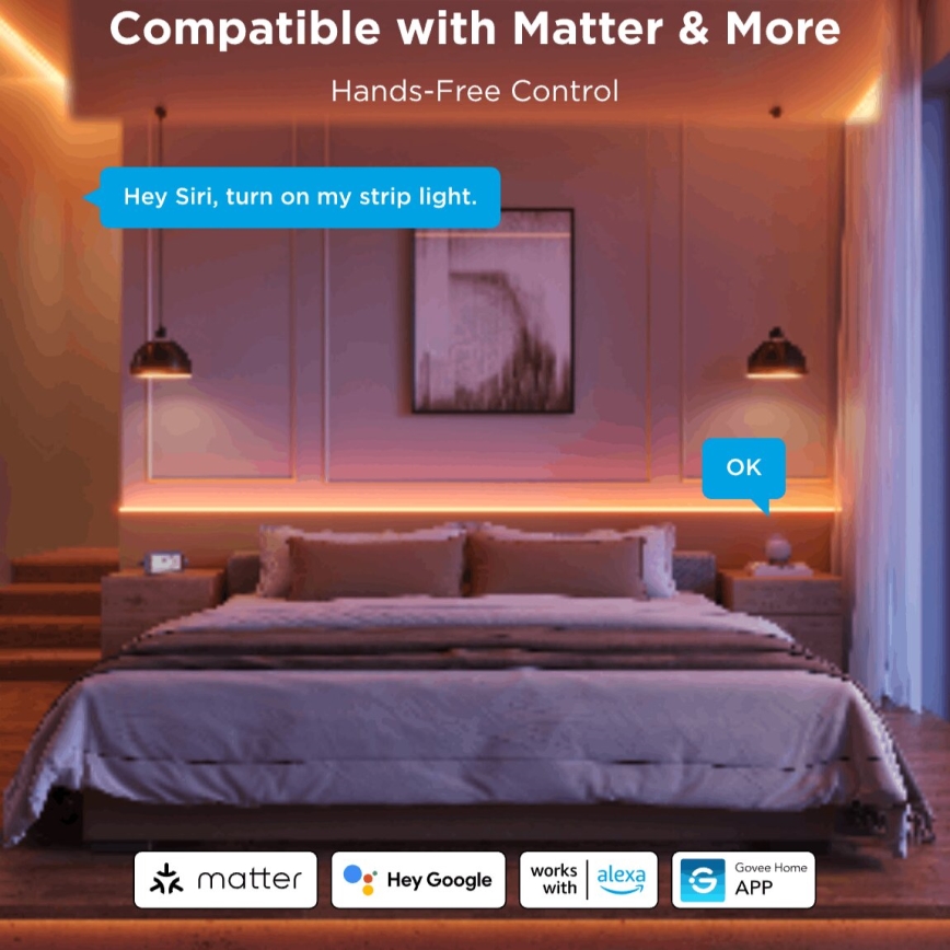 Govee - RGBICW Dimmbarer LED-Streifen COB 3780 Dioden 3m Wi-Fi Matter