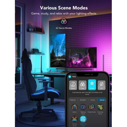 Govee - SET 2x Smart Gaming Wi-Fi LED RGBIC Panels + Smart Dual schwarz + Fernbedienung