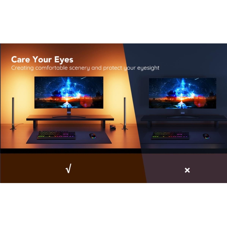 Govee - SET 2x Smart Gaming Wi-Fi LED RGBIC Panels + Smart Dual schwarz + Fernbedienung