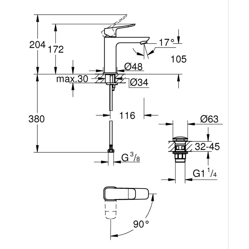 GROHE 1018362430 - Waschtischarmatur DICE M schwarz