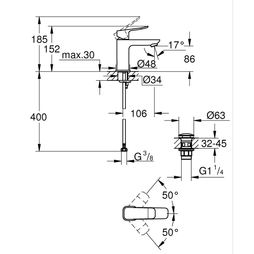 GROHE 1018572430 - Waschtischarmatur DICE S schwarz