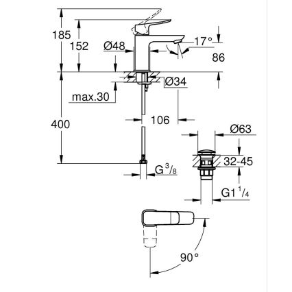 GROHE 1018610000 - Waschtischarmatur DICE S, Hochglanz-Chrom